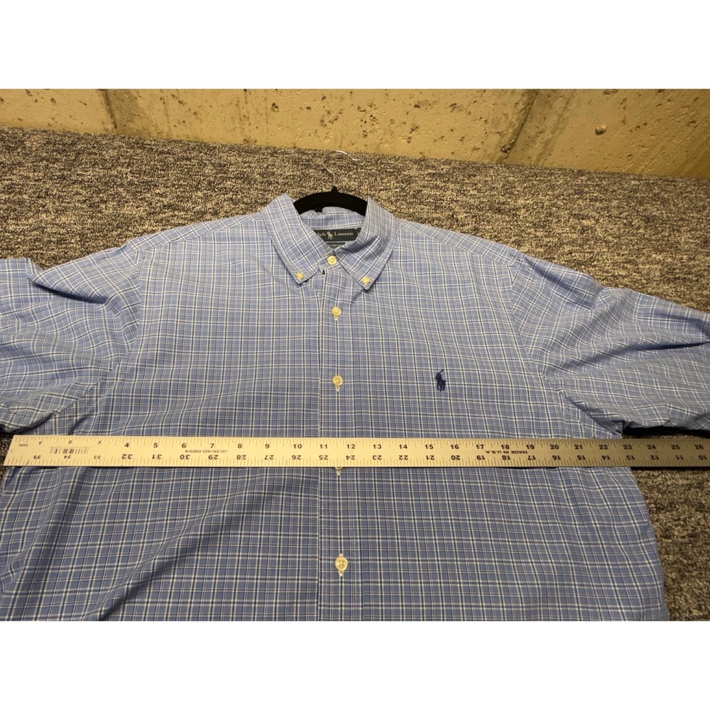 Ralph Lauren Mens Custom Fit Blue White Plaid Button Down Dress Shirt 17 - Picture 7 of 8